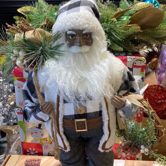 HOLIDAY LANE Northern Holiday Fabric Standing Santa with Gift Bag - Picture 2 of 8